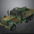 Military Camouflage Truck With Open Cargo Bed And Six Wheel Design