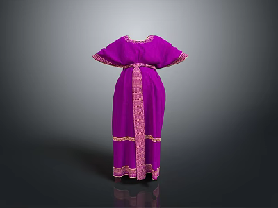 Elegant Purple Traditional Robe Featuring Gold Trim And Ornate Flowy Sleeve Design 3d model