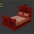 Classical Wooden Bed With Carved Headboard Footboard And Beige Bedding Pillows