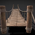 Rustic Wooden Rope Bridge Design With Planks Ropes And Support Posts 3d model