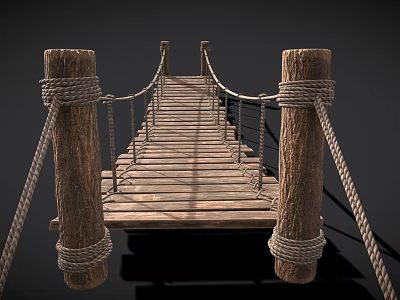 Rustic Wooden Rope Bridge Design With Planks Ropes And Support Posts 3d model