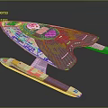 Detailed Futuristic Spaceship Model With Blue Red Accents And Separate Hull Design