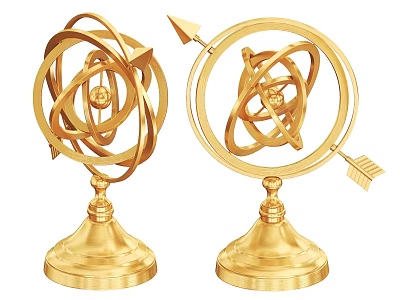 Golden Decorative Ornament Set with Intricate Metal Rings and Sturdy Base for Home Accent 3d model