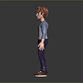 Cartoon 3D Character Wearing Red Spy Shirt Blue Pants Brown Shoes Standing On Dark Background
