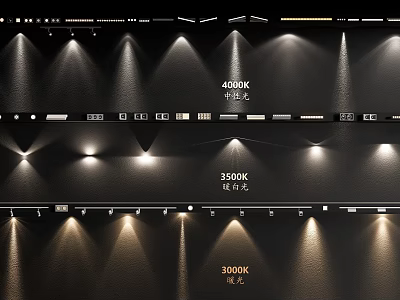 Downlights And Spotlights With Different Color Temperatures 4000K 3500K 3000K Lighting Effects 3d model