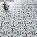 Vintage Blue And Gray Patterned Floor Tiles With Classic Geometric Floral Design