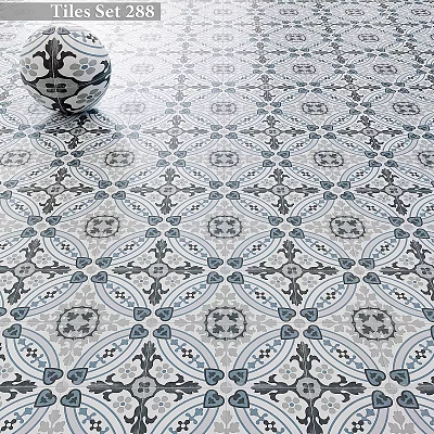 Vintage Blue And Gray Patterned Floor Tiles With Classic Geometric Floral Design 3d model