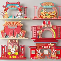 Chinese Traditional Red Decorations With Rabbit Figures And Architecture Elements For 2023 Opening 3d model