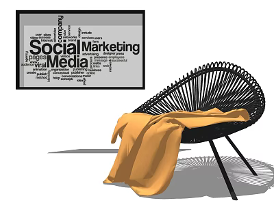 Stylish Black Woven Leisure Chair With Soft Yellow Blanket And Modern Design 3d model
