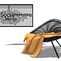 Stylish Black Woven Leisure Chair With Soft Yellow Blanket And Modern Design