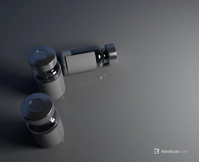 Commercial Equipment Silver Small Bottles with Metal Lids Smooth Surface Reflective Finish on Gray Surface 3d model 