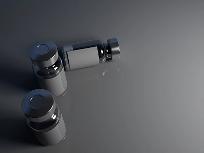 Commercial Equipment Silver Small Bottles with Metal Lids Smooth Surface Reflective Finish on Gray Surface 3d model