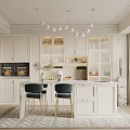 Elegant Modern Restaurant Interior Design With White Cabinets Marble Countertops And Green Chairs