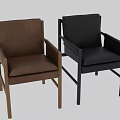 Brown Leather Dining Chair With Wooden Frame And Armrests In Modern Style