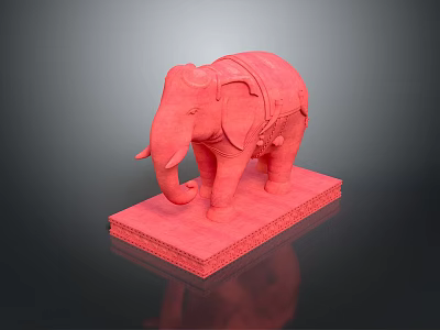Red Elephant Sculpture 3D Model On Red Stand Base With Intricate Design 3d model