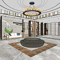 Modern Lobby Interior Design With Chandelier Sofa Display Cabinets And Marble Floor 3d model