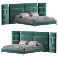 Modern Green Double Bed With Upholstered Headboard Gray Sheets And Pillows 3d model
