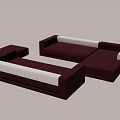 Modern Maroon And White Sectional Sofa Set With Ottoman And Chaise