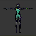 Futuristic Sci Fi Character In Green Purple Outfit With Helmet And Outstretched Arms