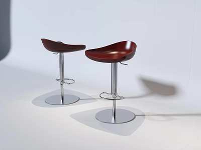 Two Red Leather Swivel Bar Stools With Metal Base In Modern Setting 3d model