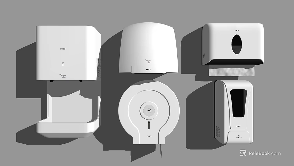 White Modern Commercial Equipment Including Tissue Dispensers Hand Dryers And Soap Dispensers For Public Areas 3d model 