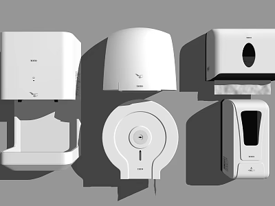 White Modern Commercial Equipment Including Tissue Dispensers Hand Dryers And Soap Dispensers For Public Areas 3d model