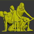 Happy Family Group Posing Together For Studio Portrait On Dark Background 3d model