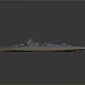 Detailed Warship Model With Orange Deck Gray Hull And Military Turrets