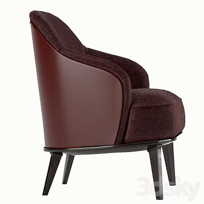 Modern Burgundy Accent Chair With Leather Fabric Upholstery And Black Metal Legs 3d model