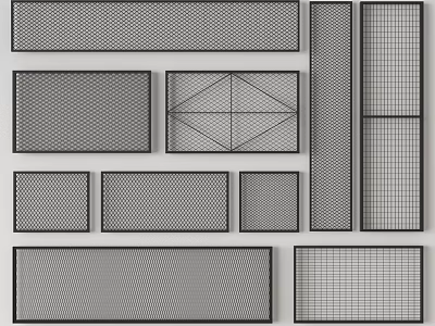 Different Types Of Mesh Fencing Panels With Various Grid Designs And Shapes 3d model