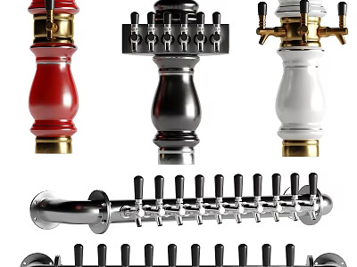 Commercial Beverage Dispensing Equipment With Red Black White Silver Multi Tap Design 3d model