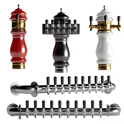 Commercial Beverage Dispensing Equipment With Red Black White Silver Multi Tap Design 3d model