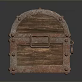 Antique Vintage Wooden Chest With Rustic Metal Lock And Decorative Studs