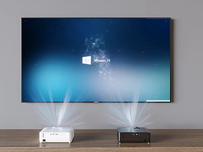 Projection Monitoring System With Two Projectors And Wall Mounted Large Screen 3d model