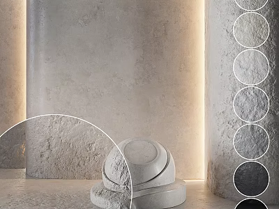 Textured Gray Stone Components With Stacked Circular Samples And Wall Lighting Effects 3d model