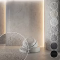 Textured Gray Stone Components With Stacked Circular Samples And Wall Lighting Effects