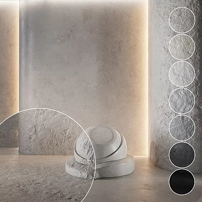 Textured Gray Stone Components With Stacked Circular Samples And Wall Lighting Effects 3d model