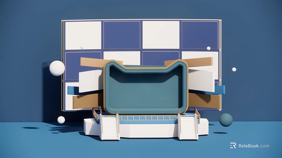 Modern Product Display Stand With Blue Showcase Platform And Geometric Decorations 3d model