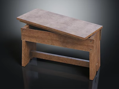 Wooden Workbench With Slanted Stone Top And Sturdy Wooden Frame Structure Design 3d model