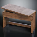 Wooden Workbench With Slanted Stone Top And Sturdy Wooden Frame Structure Design