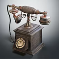 Vintage Antique Telephone With Rotary Dial Wooden Base And Metal Classic Design