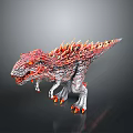 Detailed Red Gray Dinosaur Model With Spiked Back And Glowing Eyes