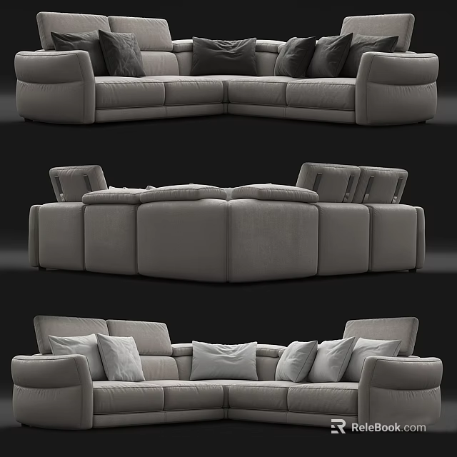 Modern Sectional Sofa With Plush Pillows And Spacious Comfortable Seating Design 3d model