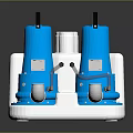 Blue Cylindrical Pump Apparatus With Two Units Black Handles White Base And Silver Connectors