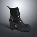 Black Lace Up Ankle Boots With Rivets And Thick Sole Design
