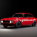 Red Vintage Classic Car With Shiny Exterior Headlights On And Retro Design
