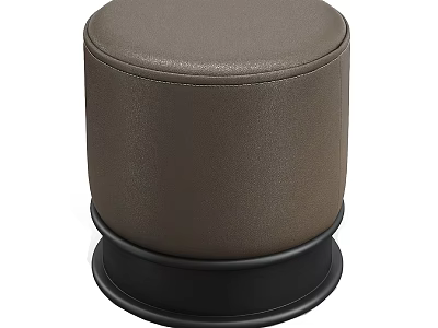 Round Brown Leather Padded Stool With Sturdy Black Base And Modern Design 3d model