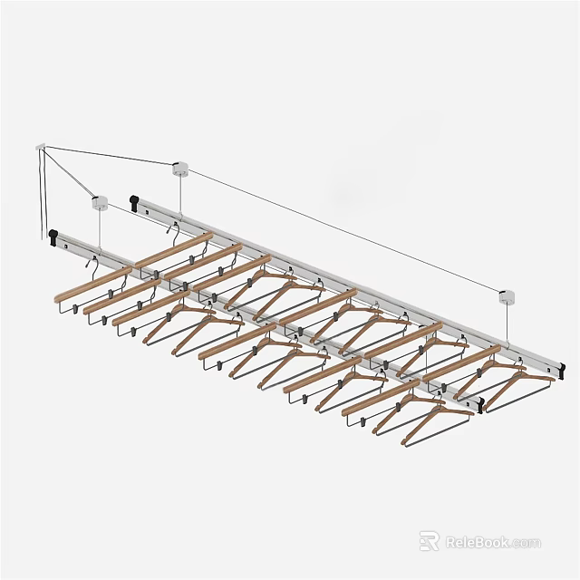 Sturdy Hanging Clothes Rack With Multiple Hangers For Indoor Drying 3d model