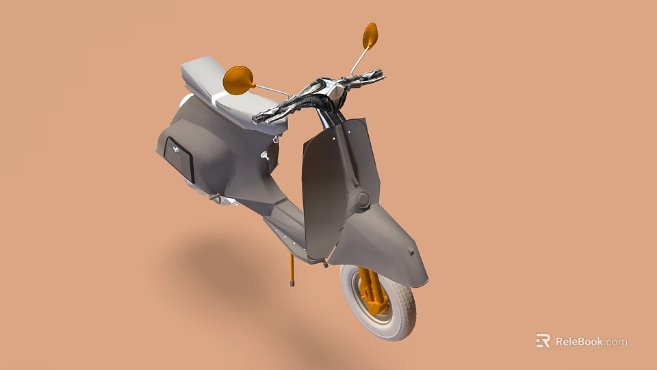 Gray Scooter With Orange Rearview Mirrors And White Wheel Design 3d model 