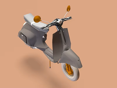 Gray Scooter With Orange Rearview Mirrors And White Wheel Design 3d model